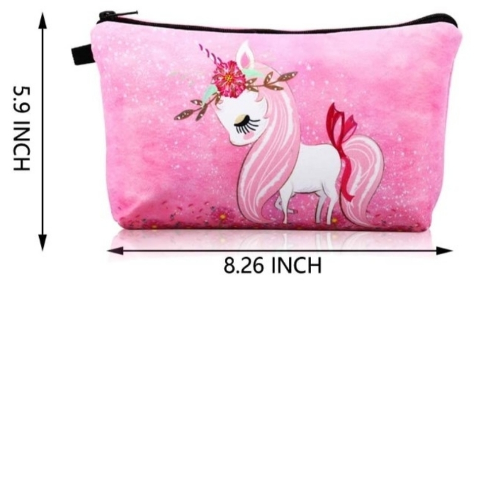 Pink Floral Unicorn Makeup Bag